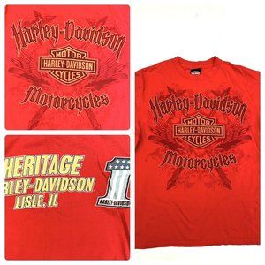 Harley Davidson T Shirt Mens L Number 1 American Flag Graphic Heritage Lisle,IL